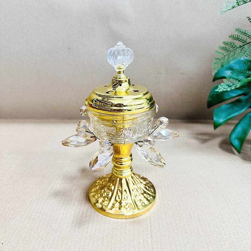 Gold Incense Burner Holder Bakhoor Frankincense Charcoal